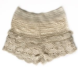 Crochet Ruffle Khaki Shorts